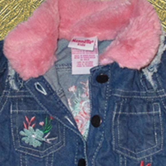 Nannette Kids Faux Pink Fur & Fringe Jean Jacket - Size 12 Months - Like New - Picture 4 of 6
